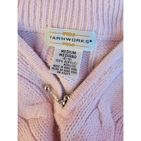 YarnWorks vintage women's soft pink acrylic front 3/4 Zippered sweater medium - Picture 7 of 8